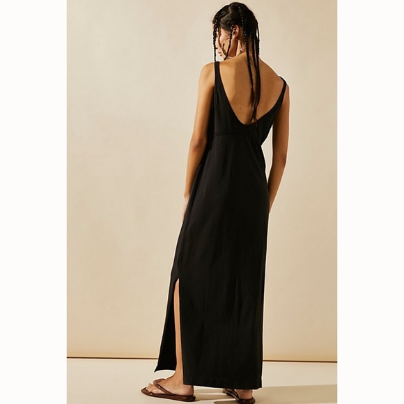 163 FREE PEOPLE Essential Tank Midi Black Dress - Picture 2 of 8